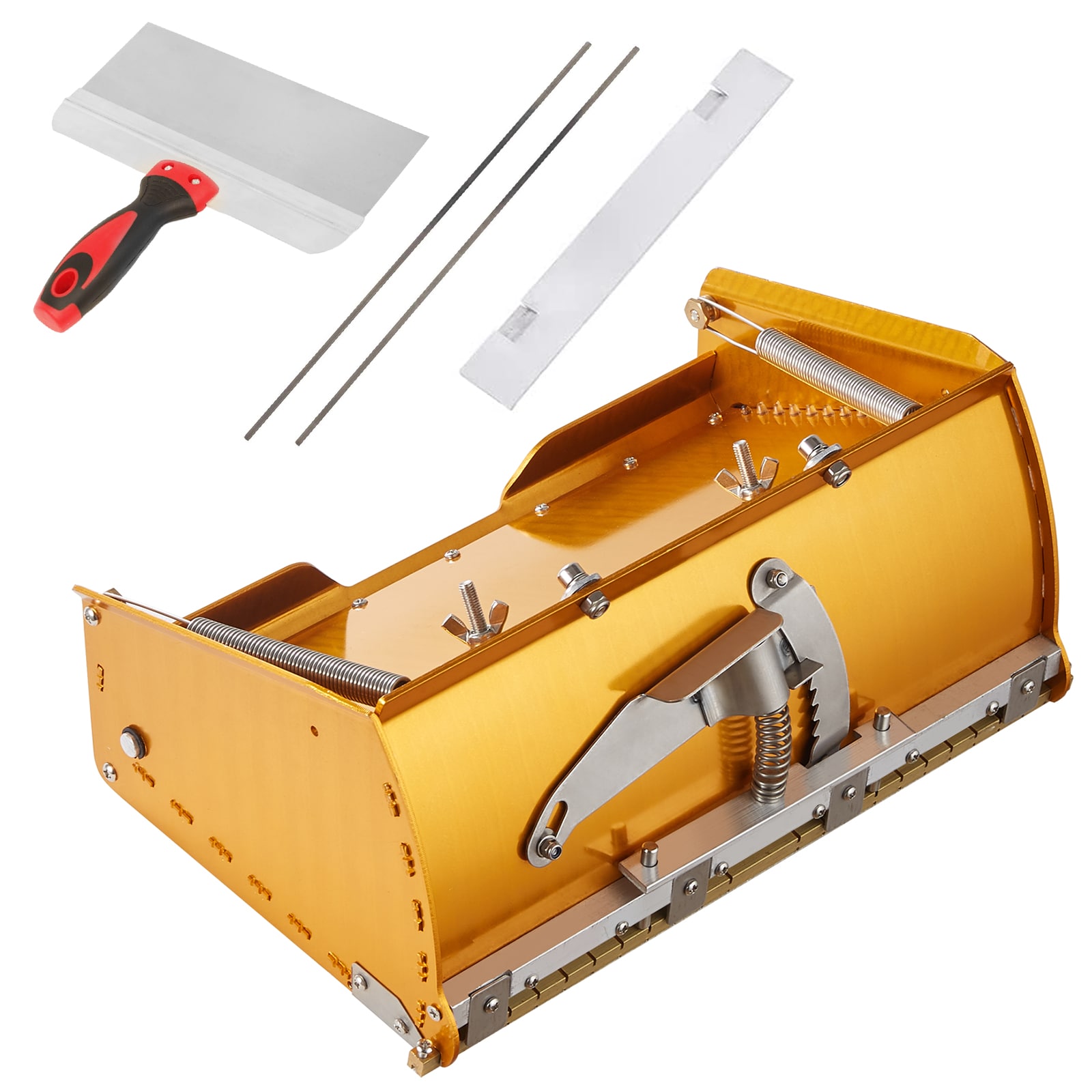 Drywall Flat Box, 10-Inch Wide Quick Clean, Aluminum Finishing Mud Box for Plasterboard, Wallboard, Sheetrock, Bonus Mudguard, Extra 2 Stainless Steel Blades (10/12-Inch)